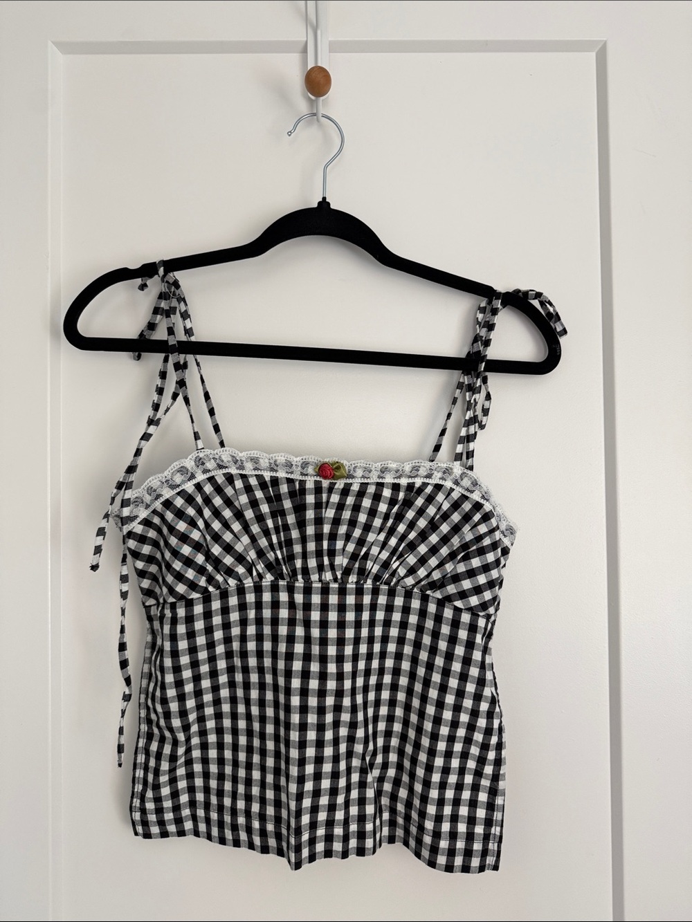 Kimchi Blue Black and White Gingham Tie-Strap Camisole